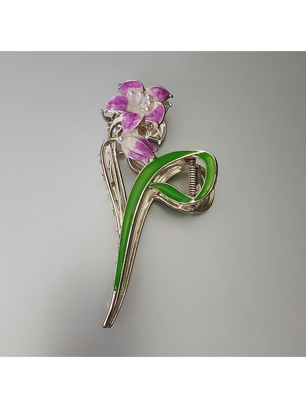 Metal Flower   Hair Claw Large  Gold Enamel
